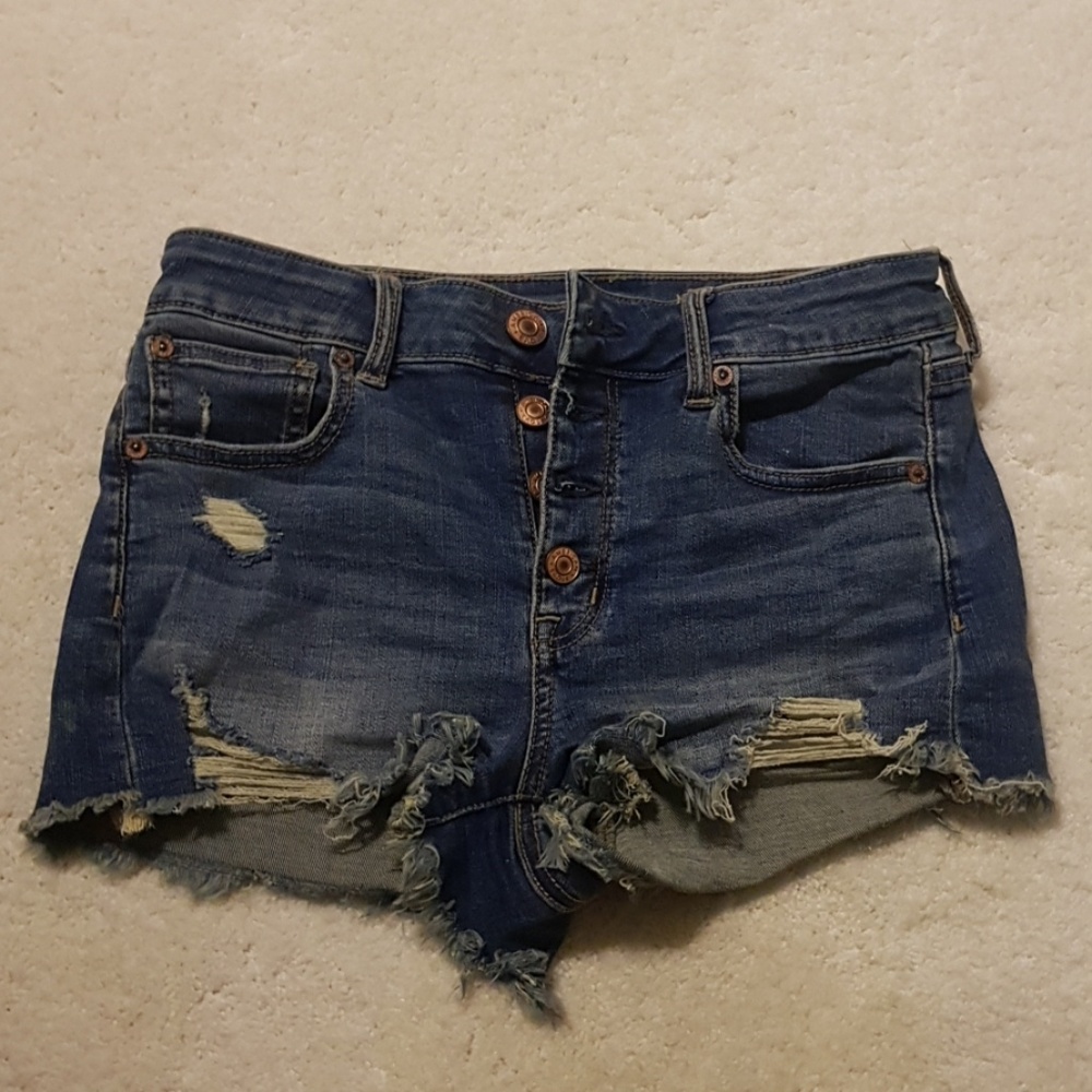 American eagle high rise distressed denim shorts